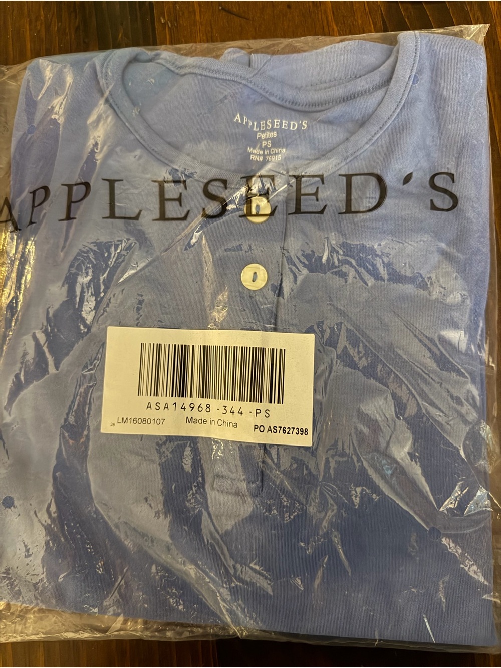 Appleseed's Women's Petites PS Blue Solid Button Henley Round Neck Top